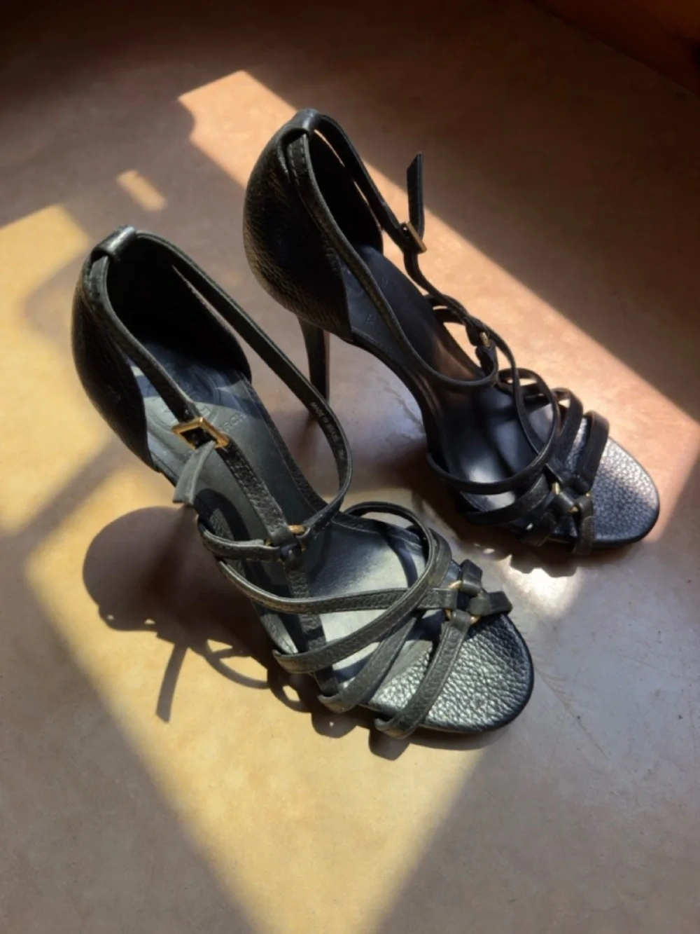 Tory Burch Strappy Black Leather Heels, 9 M